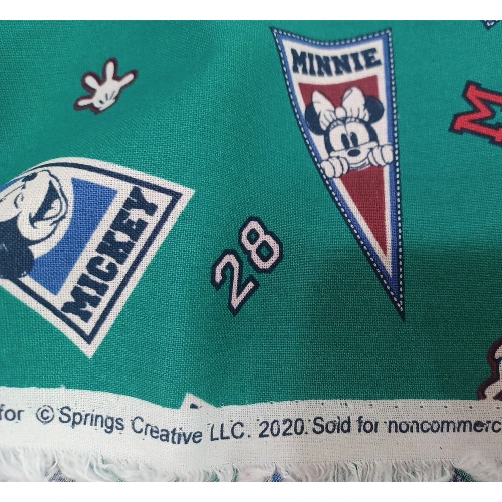 Cheer Flags Mickey Minnie Springs Disney Green Cotton Fabric 1 Pc 50